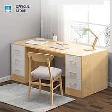Bàn Học Tập, Làm Việc Đơn Giản Nhiều Tủ Ngăn Kéo, Chân Bàn Kết Hợp Kệ Sách SIB Decor BLV66