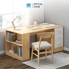 Bàn Học Tập, Làm Việc Đơn Giản Nhiều Tủ Ngăn Kéo, Chân Bàn Kết Hợp Kệ Sách SIB Decor BLV66