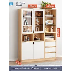 Tủ Sách Gỗ, Tủ Hồ Sơ Văn Phòng Có Cửa Kính Đơn Giản, Hiện Đại SIB Decor KG44
