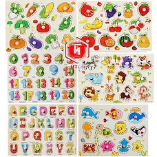 Đồ Chơi Trẻ Em - Đồ Chơi Xếp Hình - Combo 6 Bảng Núm Gỗ Cho Bé (Trái cây, Rau củ, Chữ, Số, Thú rừng,